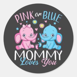 Pegatina Redonda Mamá Rosa O Azul Te Ama El Elefante Bebé