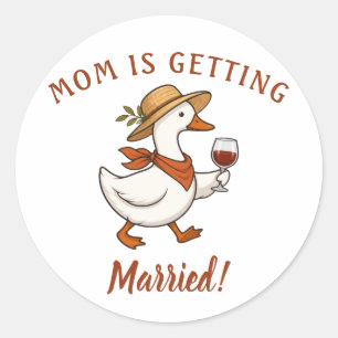 Pegatina Redonda Mamá se va a casar Pato Novia Divertida