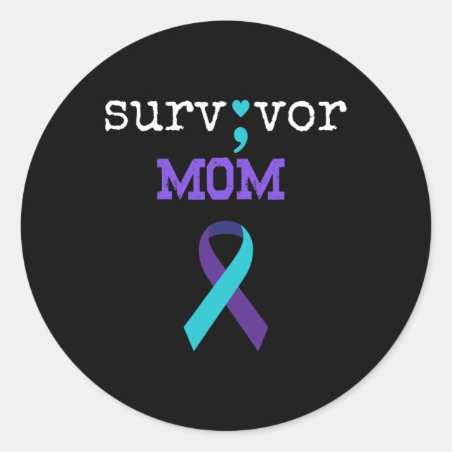 Pegatina Redonda Mamá - Semicolon Gift Concienciación sobre la prev (Anverso)