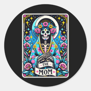 Pegatina Redonda Mamá Tarot Card Skeleton Día de la Madre Bruja Mam