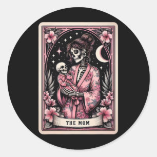Pegatina Redonda Mamá Tarot Día de la Madre Skeleton Rosa B