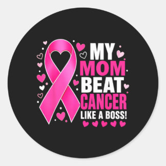 Pegatina Redonda Mamá venció el cáncer de mama como una luchadora j