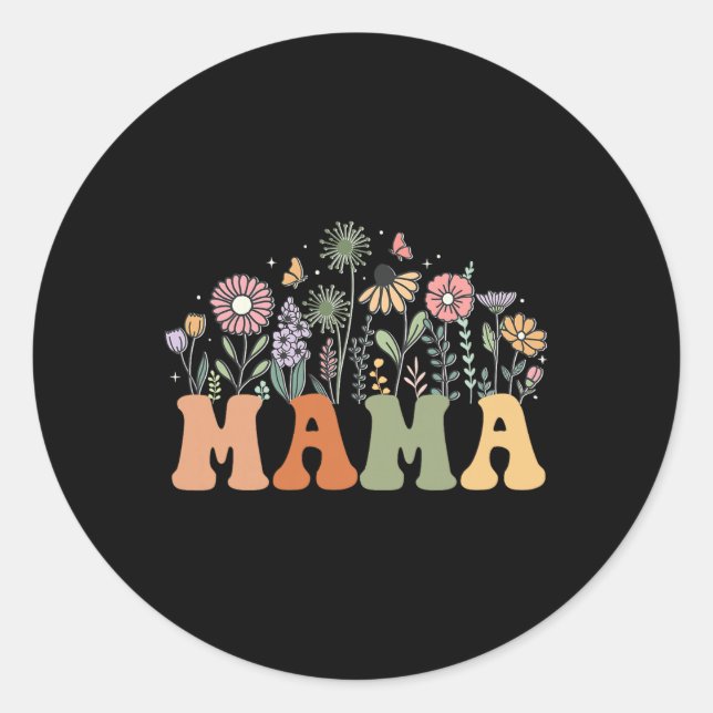 Pegatina Redonda Mama Wildflower Floral Birthday Baby Shower New Ma (Anverso)