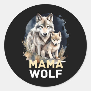 Pegatina Redonda Mama Wolf Y Baby Mama Mamá Día de la Madre