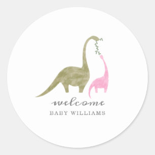 Pegatina Redonda Mama y Baby Dinosaur Pink Baby Shower