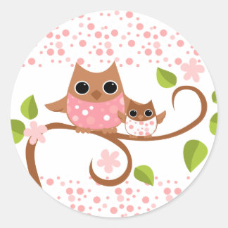 Pegatina Redonda Mamá y Bebé Lechuza
