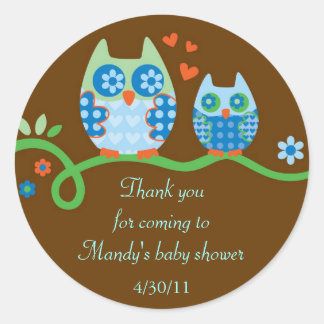 Pegatina Redonda Mamá y Bebé Lechuza Baby Shower favorecen al Pegat