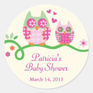 Pegatina Redonda Mamá y Bebé Lechuza Baby Shower favorecen al Pegat