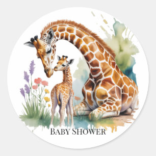 Pegatina Redonda Mamá y Yo Girafa Acuarela para Baby Shower