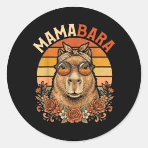 Pegatina Redonda Mamabara Capibara Madre Divertida Linda Mamá Anima