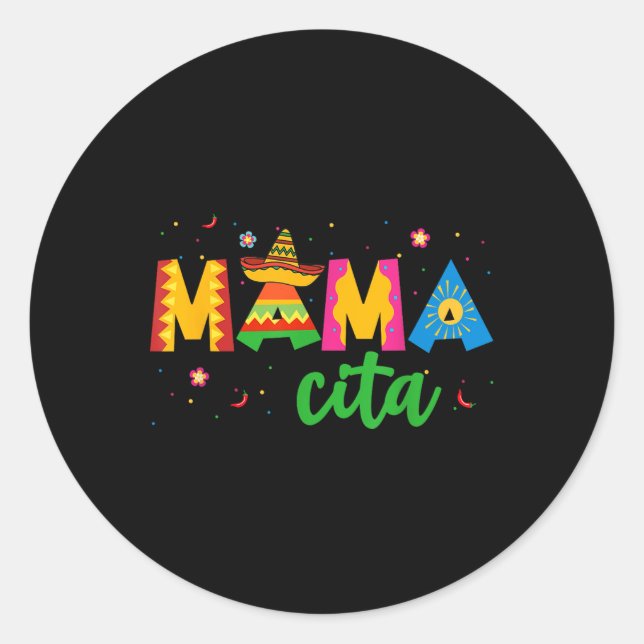 Pegatina Redonda Mamacita Cinco De Mayo Sombrero Mujeres Mamá Mot (Anverso)