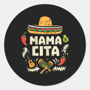 Pegatina Redonda Mamacita Familia Cinco De Mayo Pareja Conjunta Mex