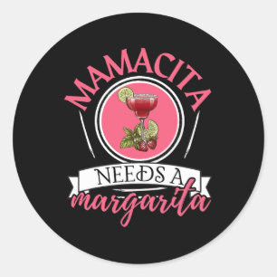 Pegatina Redonda Mamacita Necesita Una Margarita Cinco De Mayo Tequ