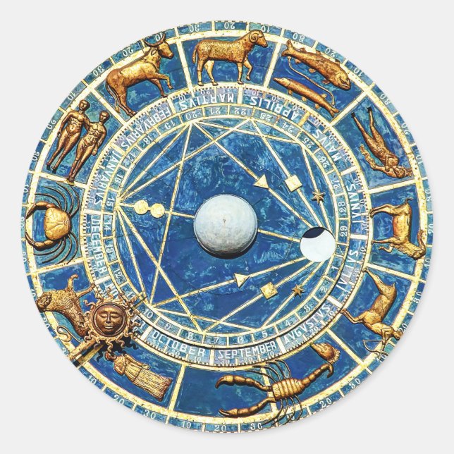 Pegatina Redonda Mamáes de rueda de la astrología azul celestial de (Anverso)