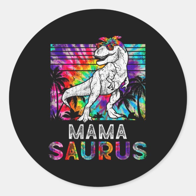 Pegatina Redonda Mamasaurus Dinosaur Mama Saurus Family Matching Ti (Anverso)
