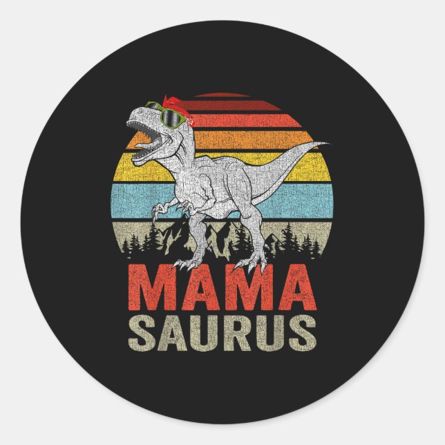 Pegatina Redonda Mamasaurus Dinosaur Mama Saurus T Rex Funny Family (Anverso)