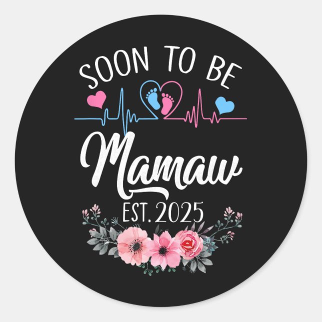 Pegatina Redonda Mamaw 2025 Anuncio De Primer Embarazo (Anverso)