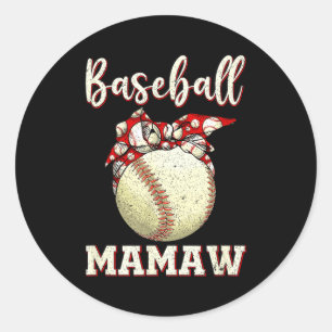 Pegatina Redonda Mamaw béisbol vintage softball femenino leopardo