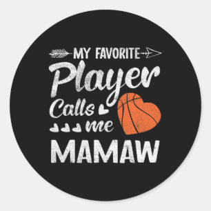 Pegatina Redonda Mamaw Bysketbyll Mi jugador favorito me llama Mama