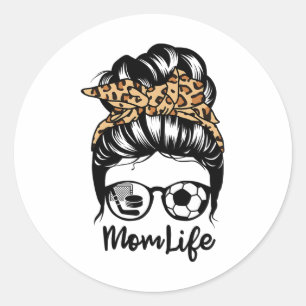 Pegatina Redonda Mami Life Messy Bun Hair Gracioso jugador de hocke