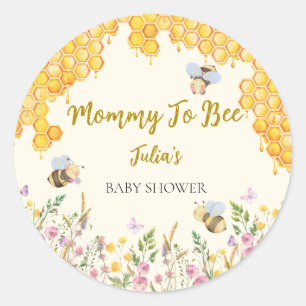 Pegatina Redonda Mami to bee cute Bumblebee Floral Baby Shower