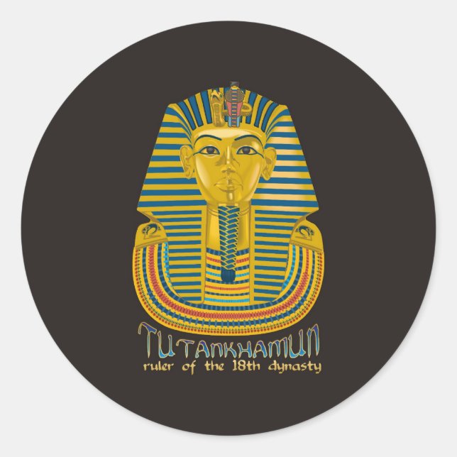 Pegatina Redonda Mami Tutankhamun, el antiguo Rey Tut de Egipto (Anverso)