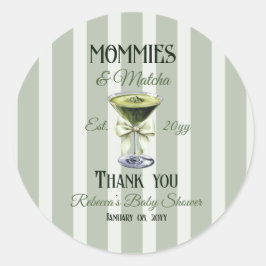 Pegatina Redonda Mamis y Matcha Olive Green Bow Baby Shower