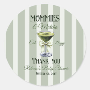 Pegatina Redonda Mamis y Matcha Olive Green Bow Baby Shower