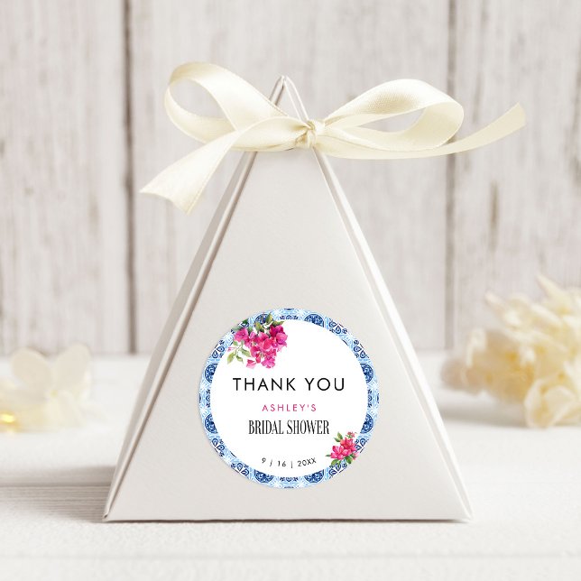 Pegatina Redonda Mamma Mia Baldosas Florales Azules Arco Despedida  (Subido por el creador)