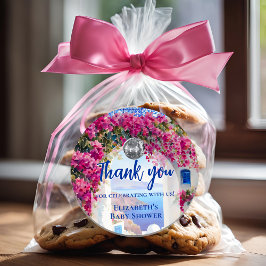 Pegatina Redonda Mamma Mia Greek Disco Ball Blue Tiles Thank You