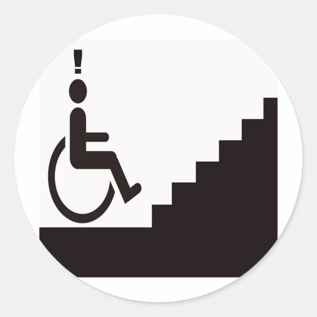 Pegatina Redonda man in wheelchair in front of steps (Anverso)
