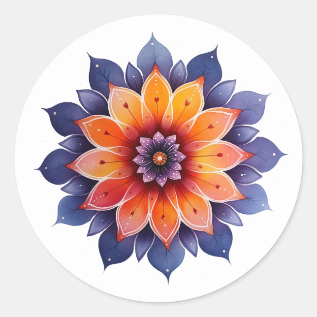 Pegatina Redonda Manadala- Blüte- boho (Anverso)