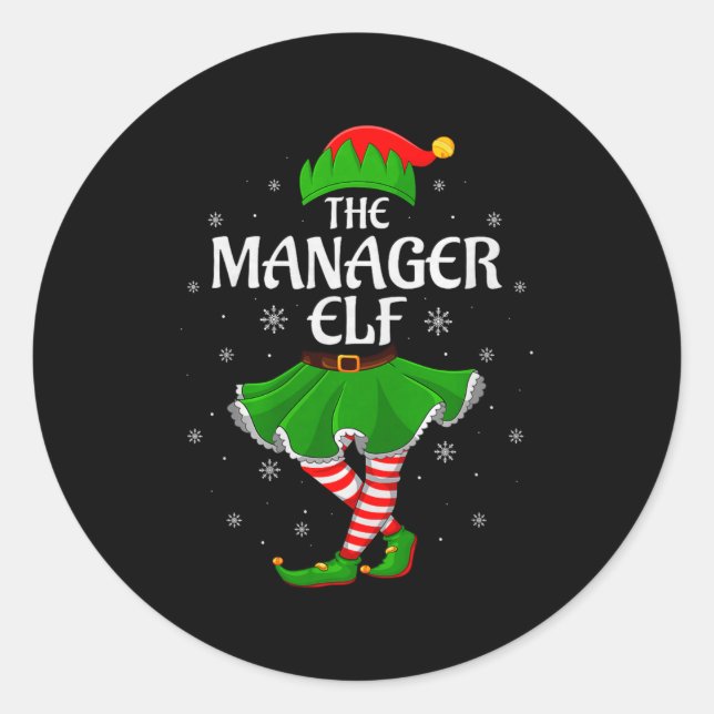 Pegatina Redonda Manager Elf Christmas Family Girls Women Elf Squad (Anverso)