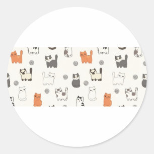 Pegatina Redonda "Mañanas Meow-gicas" – Patrón continuo de gatitos 