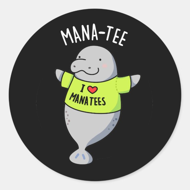 Pegatina Redonda Manatee Funny Animal Pun Dark BG (Anverso)
