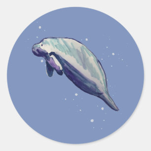 Pegatina Redonda Manatee Painting Ocean Fiesta Gracias Pegatinas