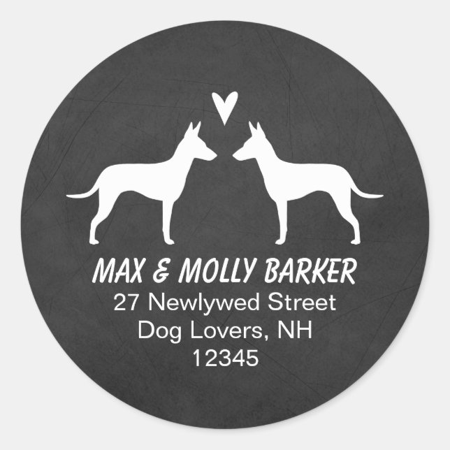 Pegatina Redonda Manchester Terrier Silhouettes Love Return Address (Anverso)