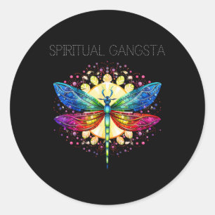 Pegatina Redonda Mandal de Meditación de Yoga de Libélula de Gangst