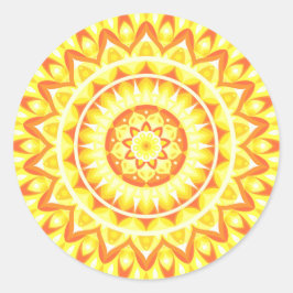 Pegatina Redonda Mandalá Amarillo Brillante Sol Boho Decal Alegre