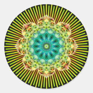 Pegatina Redonda Mandala amarillo verde   negro