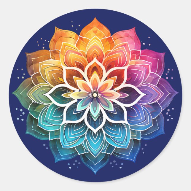 Pegatina Redonda Mandala arcoiris (Anverso)