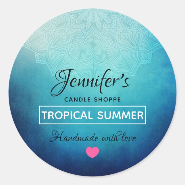 Pegatina Redonda Mandala azul bonito Abstrato Jabón / Vela (Anverso)