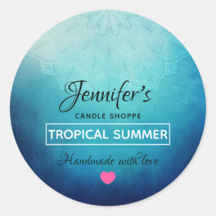 Pegatina Redonda Mandala azul bonito Abstrato Jabón / Vela