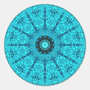 Pegatina Redonda Mandala azul detallada