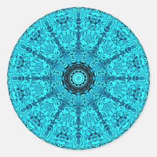 Pegatina Redonda Mandala azul detallada