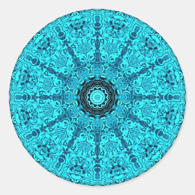 Pegatina Redonda Mandala azul detallada (Anverso)