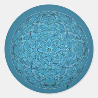 Pegatina Redonda mandala azul dibujada a mano por el personalizado