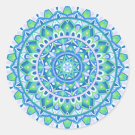 Pegatina Redonda Mandalá Azul Estético Geométrico Espiritual Boho