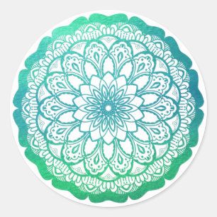 Pegatina Redonda Mandala azul turquesa