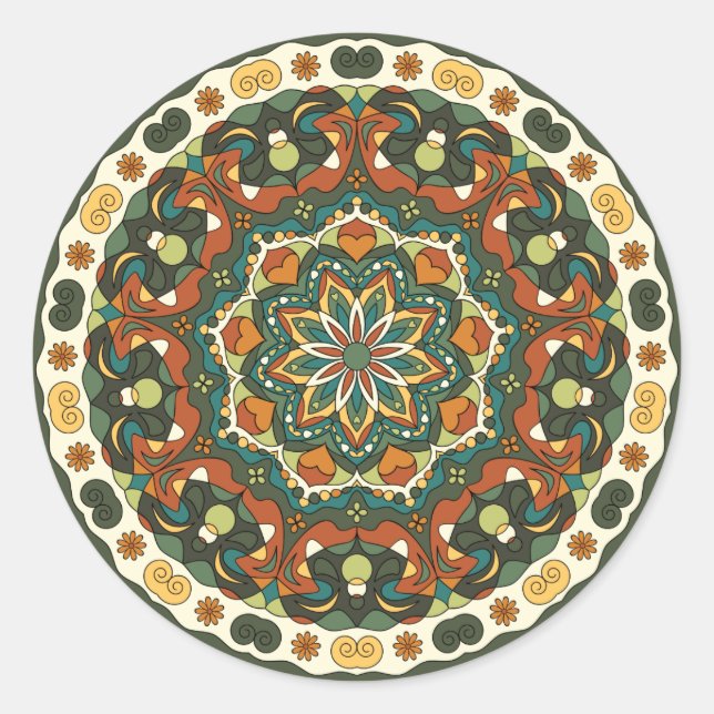 Pegatina Redonda Mandala brillante decorativa (Anverso)